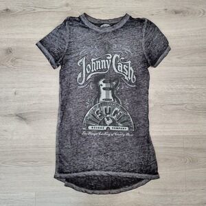 Johnny Cash Sun Record Company Burnout Graphic Tee Charcoal Gray XS Slim Fit